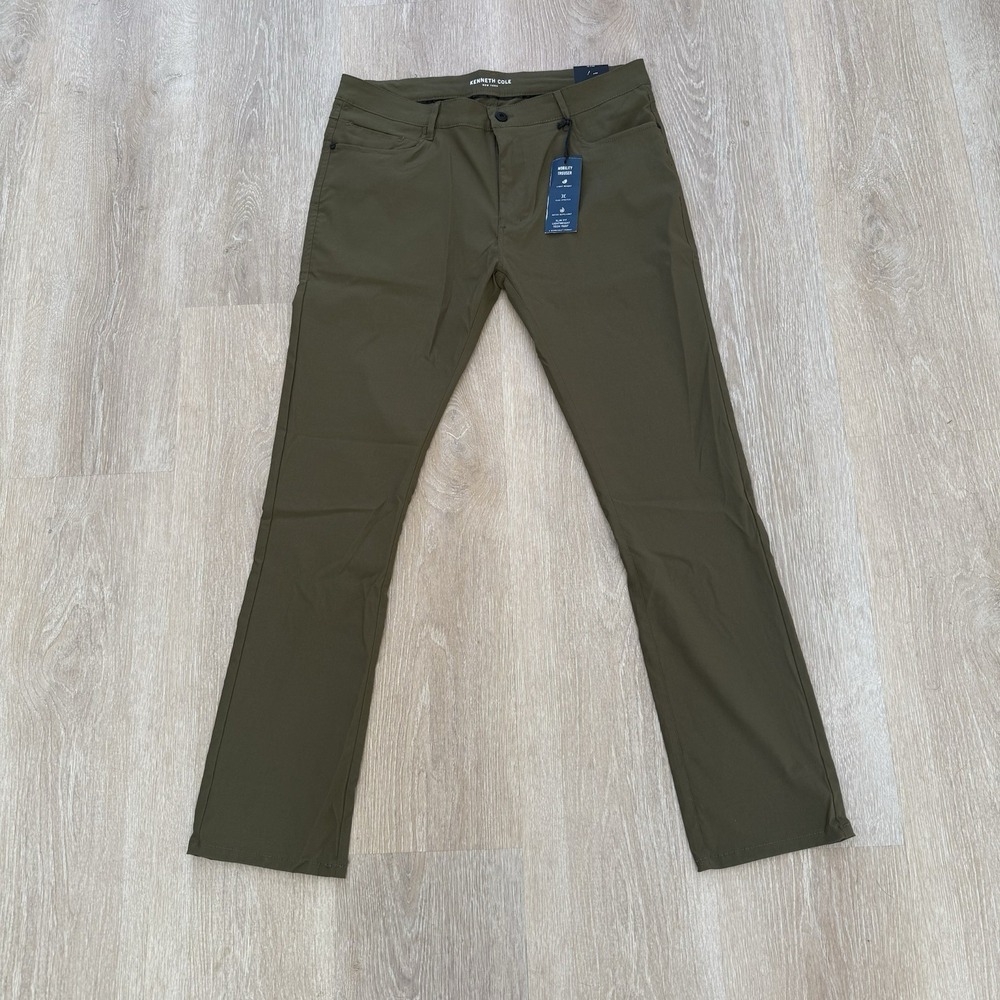 Kenneth Cole Slim Fit Lightweight Tech Pants Men's Size 36x32 Dark Olive $79 NWT